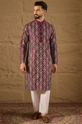Purple Silk Printed Straight Kurta MKU1279