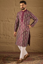 Purple Silk Floral Printed Straight Kurta HOPMKU1279