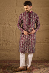 Purple Silk Printed Straight Kurta MKU1279