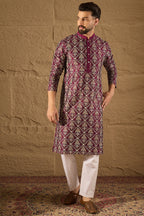 Purple Silk Floral Printed Straight Kurta HOPMKU1279
