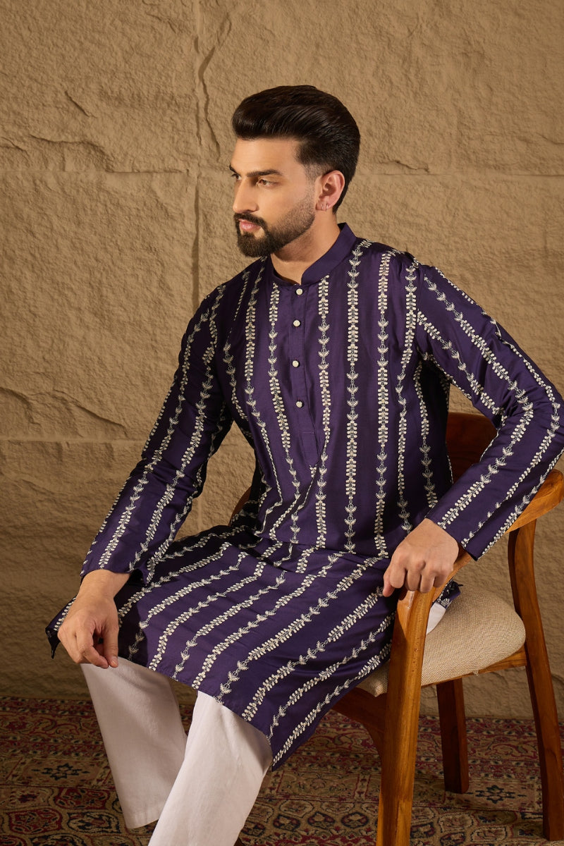 Purple Viscose Rayon Printed Straight Kurta MKU1280