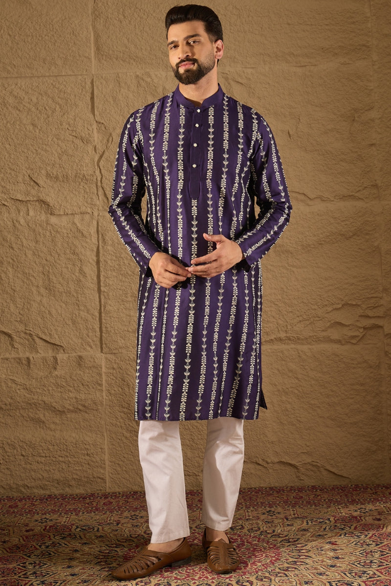 Purple Viscose Rayon Printed Straight Kurta MKU1280