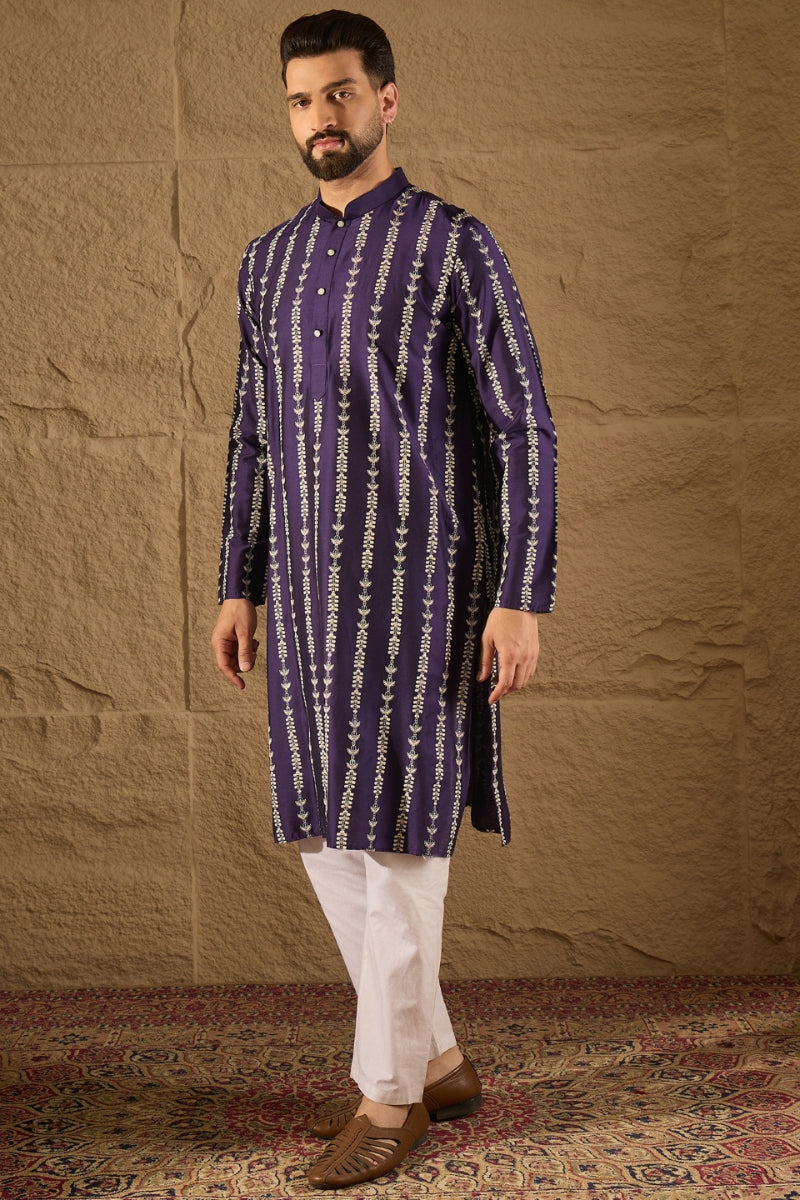 Purple Viscose Rayon Ethnic Motifs Printed Straight Kurta HOPMKU1280