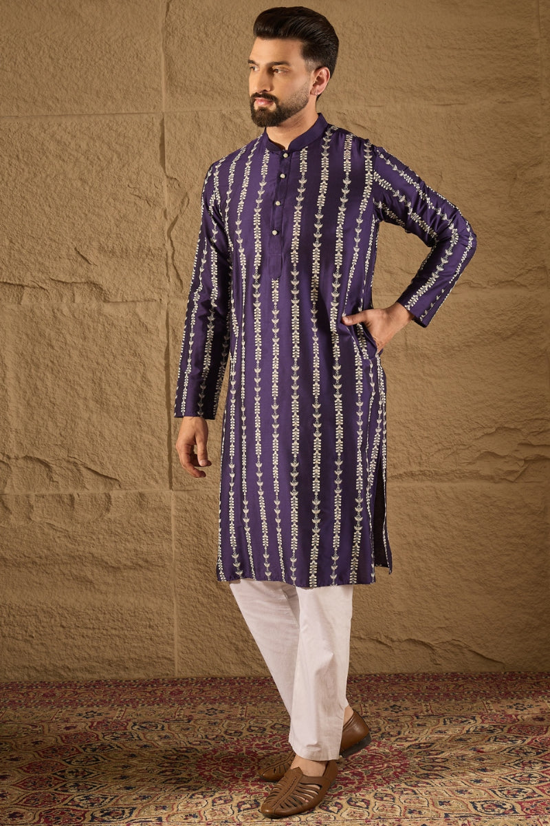 Purple Viscose Rayon Ethnic Motifs Printed Straight Kurta HOPMKU1280