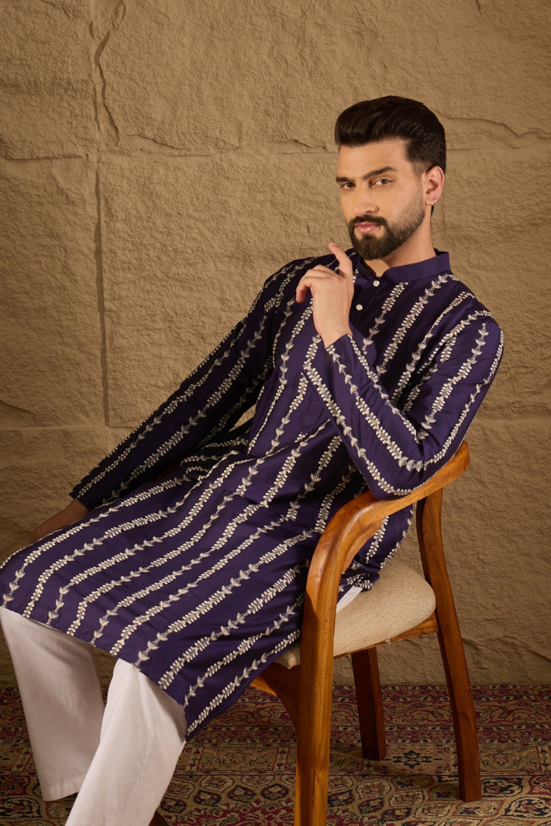 Purple Viscose Ethnic motifs Indian Wear for Men HOPMKU1280 | DesiQlo