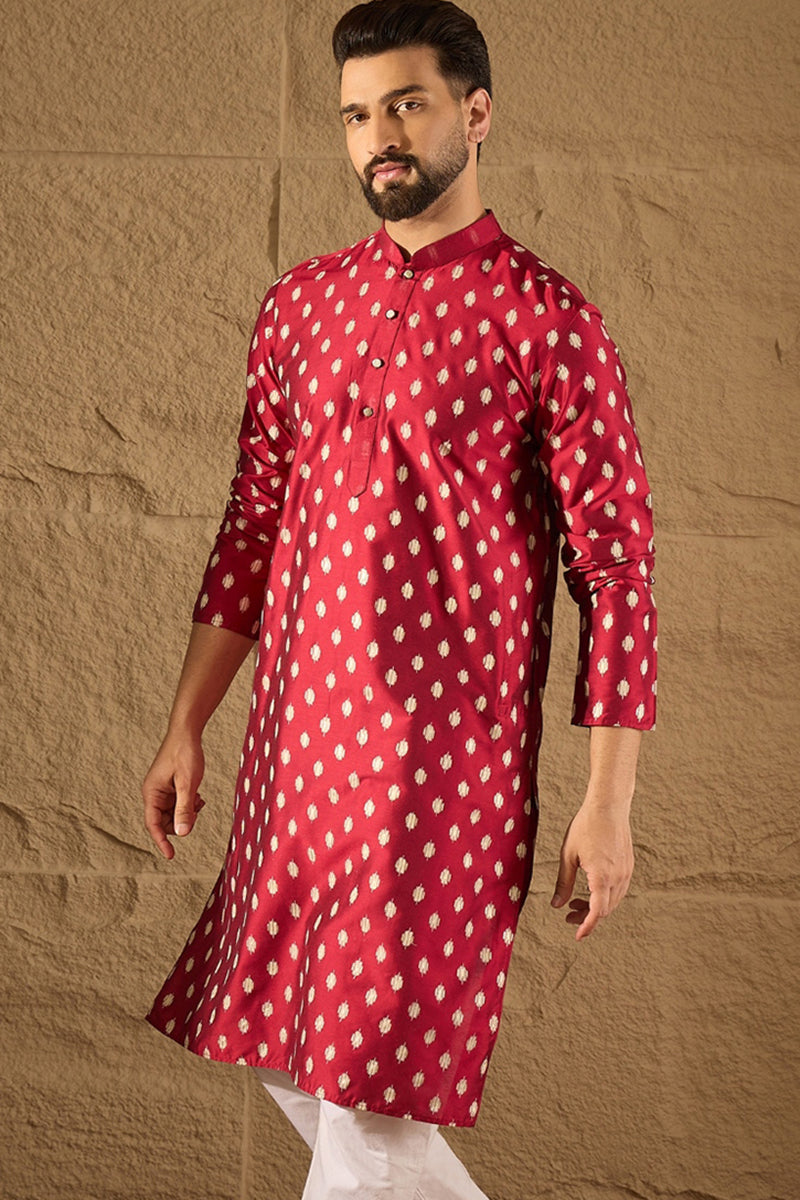 Maroon Pure Silk Ikkat Printed Straight Kurta MKU1281