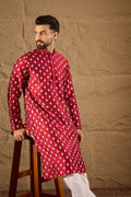 Maroon Silk Ikat Printed Straight Kurta HOPMKU1281