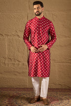 Maroon Silk Ikat Printed Straight Kurta HOPMKU1281