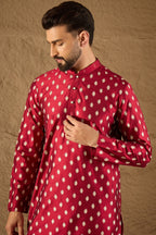 Maroon Silk Ikat Printed Straight Kurta HOPMKU1281