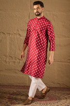 Maroon Silk Ikat Printed Straight Kurta HOPMKU1281