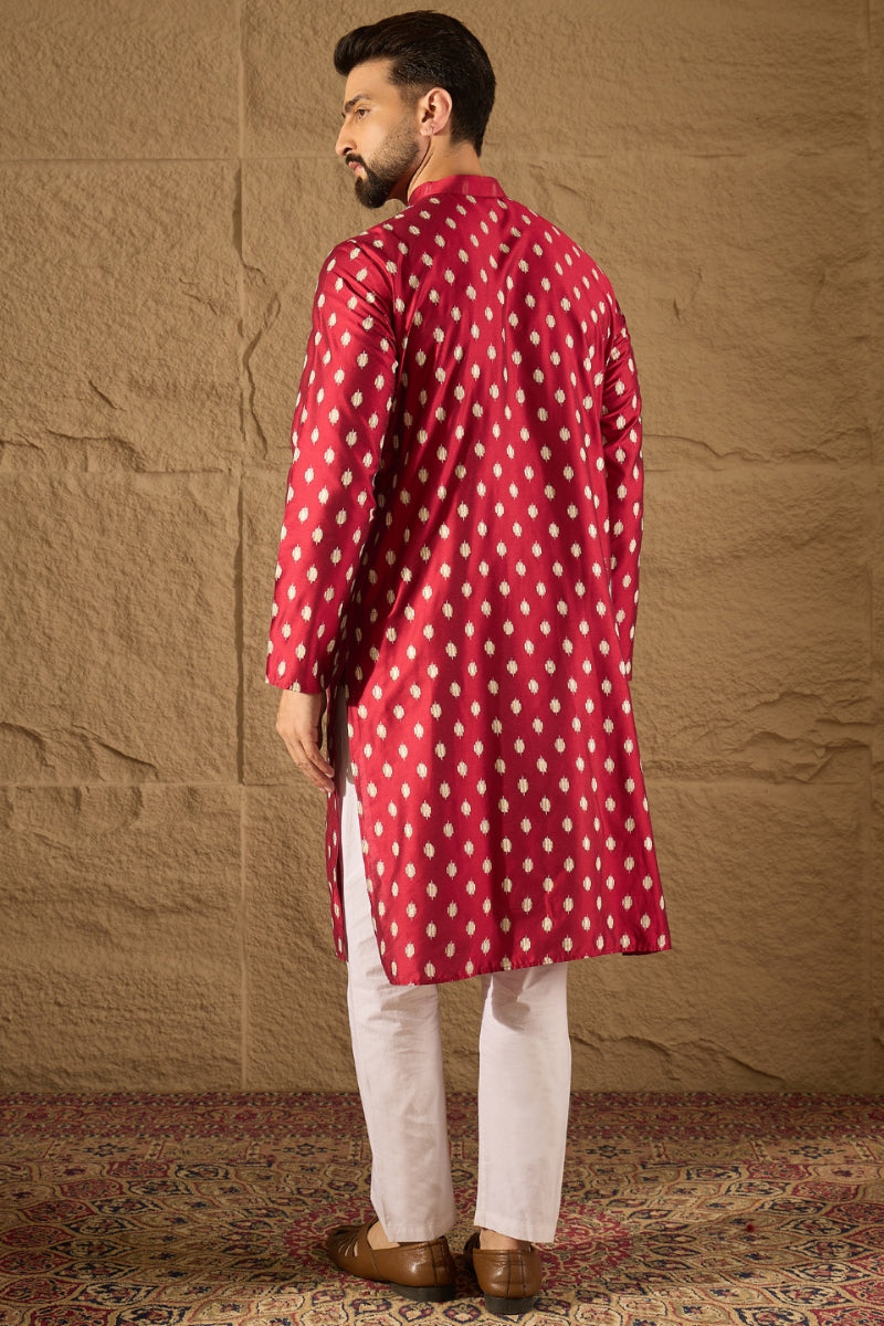 Maroon Silk Ikat Printed Straight Kurta HOPMKU1281