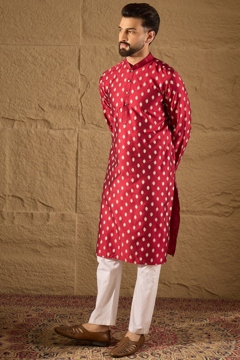 Maroon Silk Ikat Printed Straight Kurta HOPMKU1281