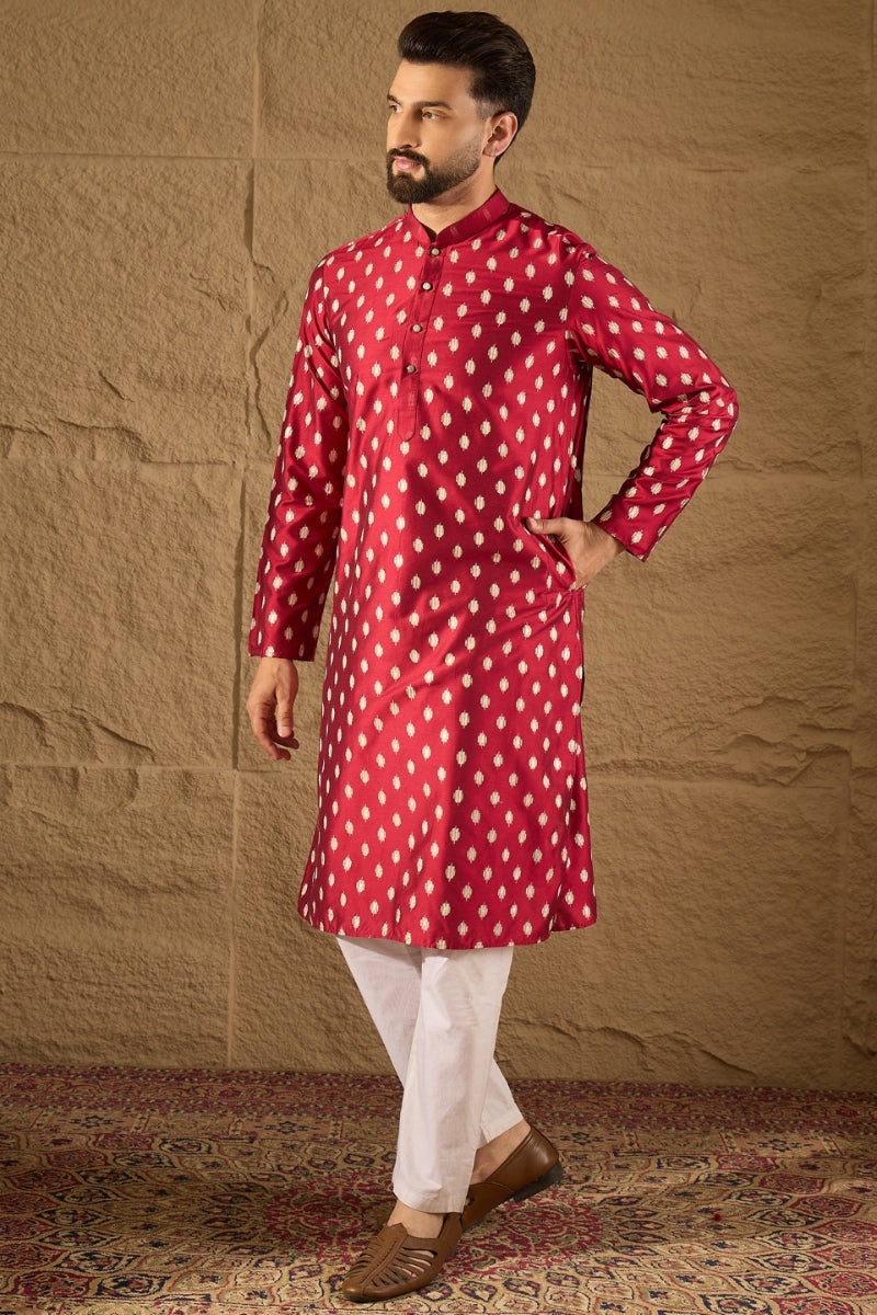 Maroon Silk Ikat Printed Straight Kurta HOPMKU1281