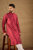 Maroon Pure Silk Ikkat Printed Straight Kurta MKU1281