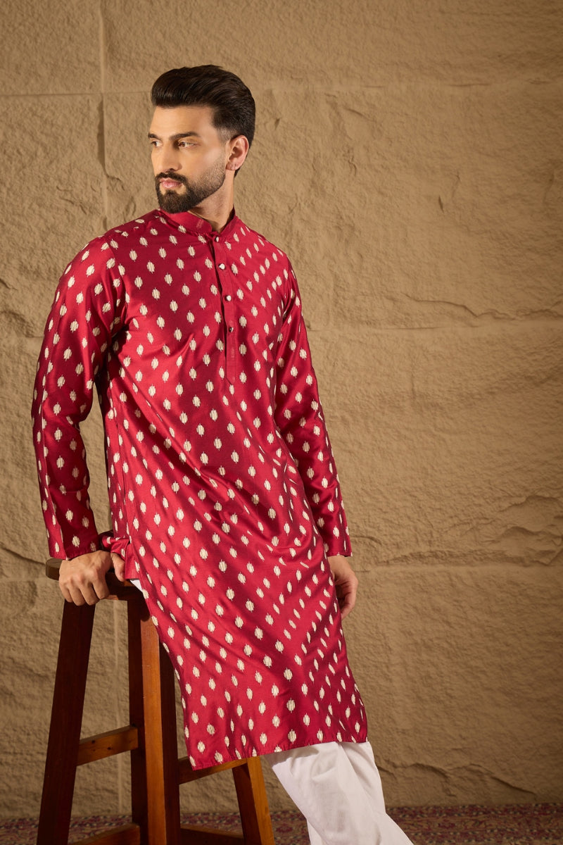 Maroon Pure Silk Ikkat Printed Straight Kurta MKU1281