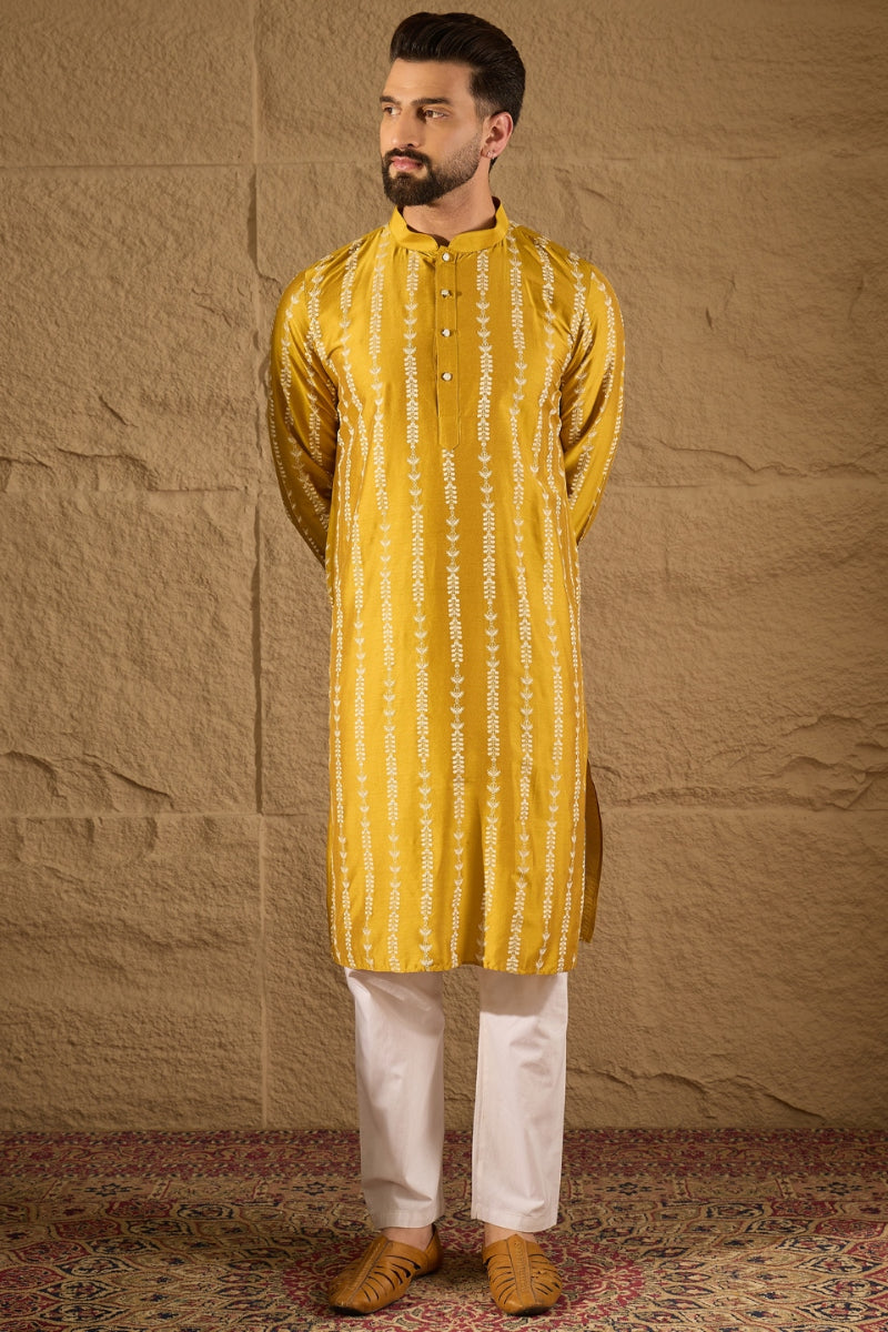Yellow Viscose Rayon Ethnic Motifs Printed Straight Kurta HOPMKU1282