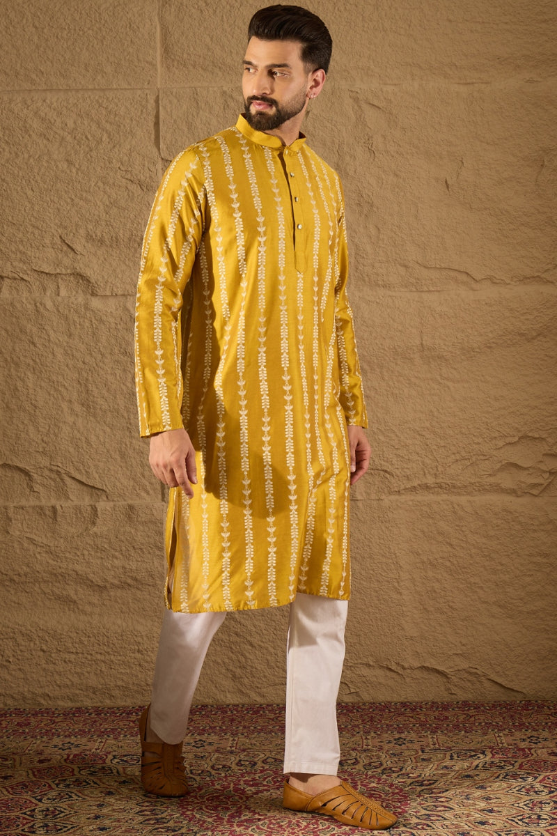 Yellow Viscose Rayon Ethnic Motifs Printed Straight Kurta HOPMKU1282