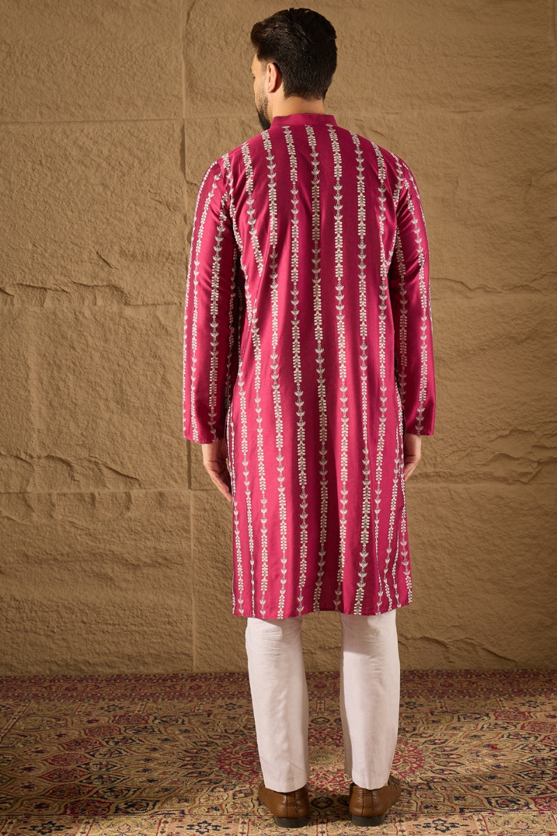 Pink Silk Ethnic Motifs Printed Straight Kurta HOPMKU1283