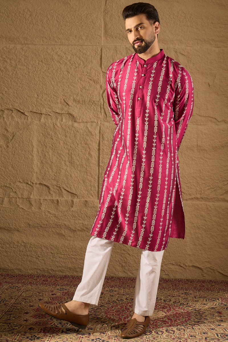 Pink Silk Ethnic Motifs Printed Straight Kurta HOPMKU1283