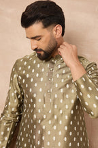 Olive Silk Ikat Printed Straight Kurta MKU1284