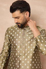 Olive Silk Ikat Printed Straight Kurta HOPMKU1284