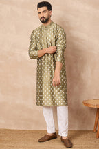 Olive Silk Ikat Printed Straight Kurta HOPMKU1284