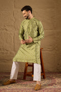 Green Silk Floral Printed Straight Kurta HOPMKU1285