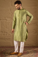 Green Silk Floral Printed Straight Kurta HOPMKU1285