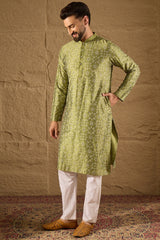 Green Silk Floral Printed Straight Kurta HOPMKU1285