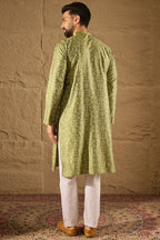 Green Silk Floral Printed Straight Kurta HOPMKU1285