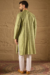 Green Silk Floral Printed Straight Kurta HOPMKU1285