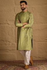 Green Silk Floral Printed Straight Kurta HOPMKU1285