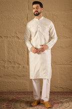 White Viscose Rayon Embroidered Mandarin Collar Straight Kurta MKU1286