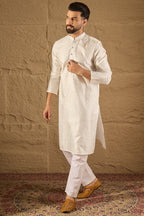 White Viscose Rayon Embroidered Mandarin Collar Straight Kurta MKU1286