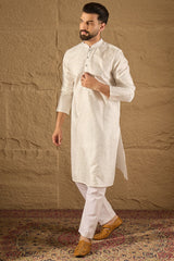 White Viscose Rayon Embroidered Mandarin Collar Straight Kurta MKU1286