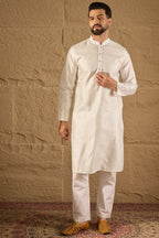 White Viscose Rayon Embroidered Mandarin Collar Straight Kurta MKU1286