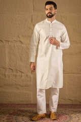 White Viscose Rayon Embroidered Mandarin Collar Straight Kurta MKU1286