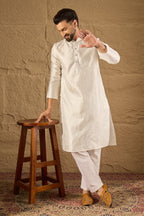 White Viscose Rayon Embroidered Mandarin Collar Straight Kurta MKU1286