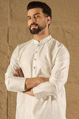 White Viscose Rayon Embroidered Mandarin Collar Straight Kurta MKU1286