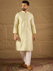 Men Green Silk Blend Embroidered Straight Kurta-MKU1287