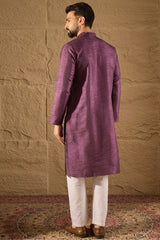 Purple Viscose Rayon Embroidered Mandarin Collar Straight Kurta MKU1288