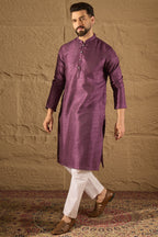 Purple Viscose Rayon Embroidered Mandarin Collar Straight Kurta MKU1288