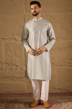Grey Silk Blend Solid Embroidered Straight Kurta MKU1289