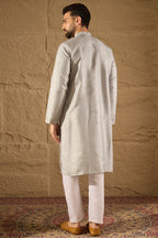 Grey Silk Blend Solid Embroidered Straight Kurta MKU1289
