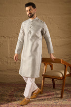 Grey Silk Blend Solid Embroidered Straight Kurta MKU1289