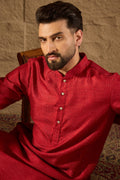 Red Viscose Rayon Embroidered Mandarin Collar Straight Kurta MKU1290