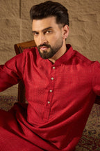 Red Viscose Rayon Embroidered Mandarin Collar Straight Kurta MKU1290