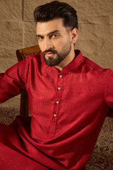 Red Viscose Rayon Embroidered Mandarin Collar Straight Kurta MKU1290