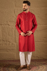 Red Viscose Rayon Embroidered Mandarin Collar Straight Kurta MKU1290
