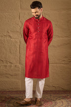 Red Viscose Rayon Embroidered Mandarin Collar Straight Kurta MKU1290